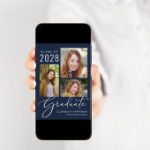 フォトコラージュモダンブルー卒業パーティー 招待状