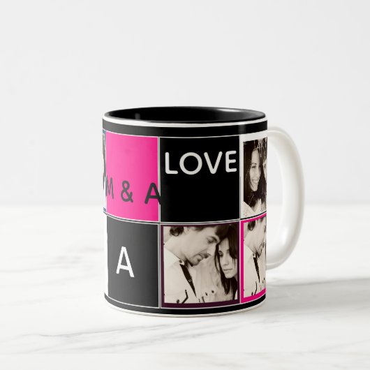 フォトコラージュモダンマグモノグラムピンクブラック ツートーンマグカップ (正面右)