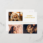 フォトコラージュモダンメリークリスマス金ゴールド 箔シーズンポストカード (正面/裏面)