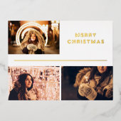 フォトコラージュモダンメリークリスマス金ゴールド 箔シーズンポストカード (正面)