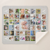 フォトコラージュモダンモノグラムパーソナライズされたグレー シェルパブランケット (正面(横))