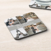 フォトコラージュモダンモノグラム新婚グレー コースター (左側)