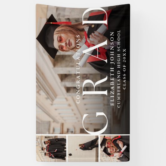 フォトコラージュモダン卒業パーティバナー 横断幕 (縦)