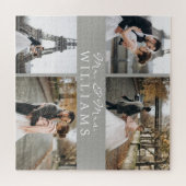 フォトコラージュモダン新婚モノグラムグレー ジグソーパズル (横)