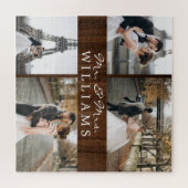 フォトコラージュモダン新婚モノグラムダークウッド ジグソーパズル (横)