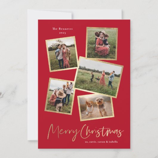 フォトコラージュモダン金ゴールドメリークリスマス シーズンカード (正面)