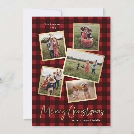 フォトコラージュモダン金ゴールドメリークリスマス シーズンカード (正面)