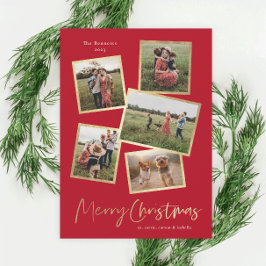 フォトコラージュモダン金ゴールドメリークリスマス シーズンカード