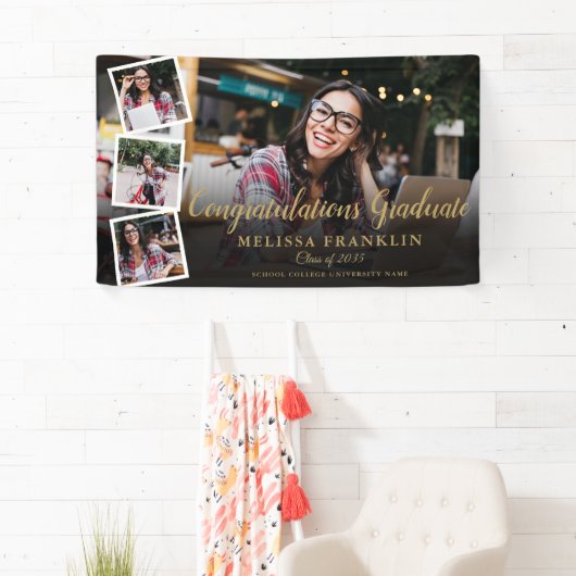 フォトコラージュモダン金ゴールド卒業パーティー 横断幕 (インサイチュ)
