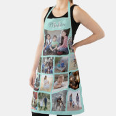 フォトコラージュモノグラムのグリッドパターンティール（緑がかった色）青 エプロン (インサイチュ)