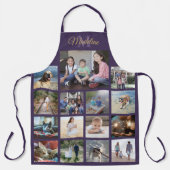 フォトコラージュモノグラムのグリッドパターン紫金ゴールド エプロン (正面)