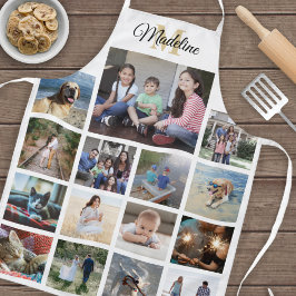 フォトコラージュモノグラムのグリッドパターン金ゴールド白 エプロン