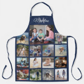 フォトコラージュモノグラムのグリッドパターンNavy Blue エプロン (正面)