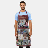 フォトコラージュモノグラムのパターンブルゴーニュ&金ゴールド エプロン (着用した状態)