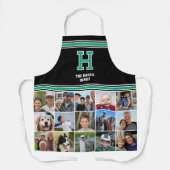 フォトコラージュモノグラムのファミリーグリーンブラック エプロン (正面)