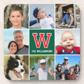 フォトコラージュモノグラムのファミリー赤緑 コースター (正面)