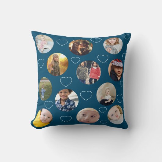 フォトコラージュユニークハートと円テンプレート クッション (正面)
