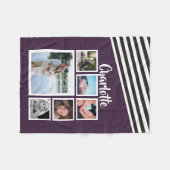 フォトコラージュユニークパパーソナライズされたープルストライプの フリースブランケット (正面(横))
