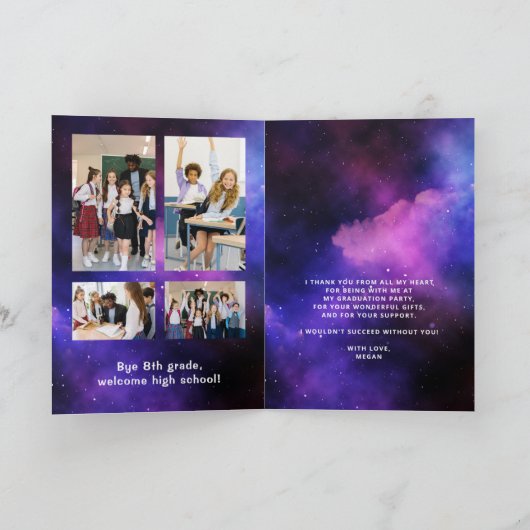 フォトコラージュ中学校卒業ネオン サンキューカード (内部)