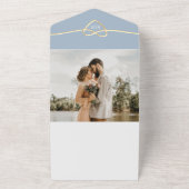 フォトコラージュ付きダスティーブルーの結婚式招待状 オールインワン招待状 (外側)