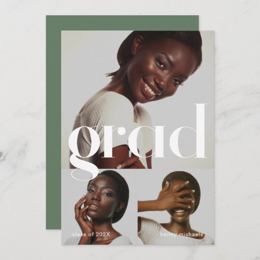 フォトコラージュ仙人卒業記念パーティー3名 招待状 (正面/裏面)