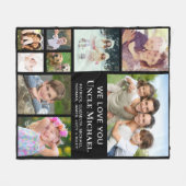 フォトコラージュ伯父ブラック フリースブランケット (正面(横))