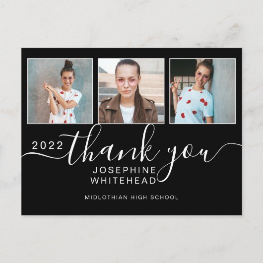 フォトコラージュ卒業ありがとう2022ブラック ポストカード (正面)