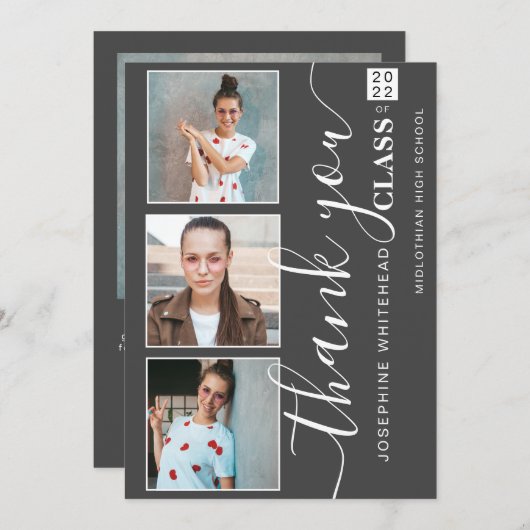 フォトコラージュ卒業ありがとう2022 Dark Gray サンキューカード (正面/裏面)