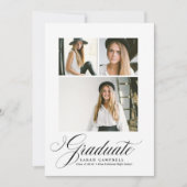 フォトコラージュ卒業カード黒/3枚の写真 招待状 (正面)