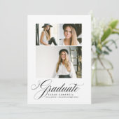 フォトコラージュ卒業カード黒/3枚の写真 招待状 (スタンド正面)