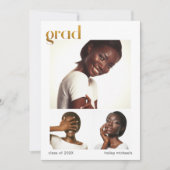 フォトコラージュ卒業パーティーフェイク金ゴールド 招待状 (正面)