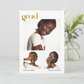 フォトコラージュ卒業パーティーフェイク金ゴールド 招待状 (スタンド正面)