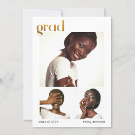 フォトコラージュ卒業パーティーフェイク金ゴールド 招待状