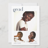 フォトコラージュ卒業パーティーブルー3枚 招待状 (正面)