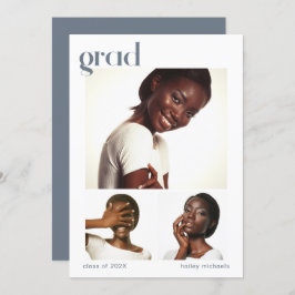 フォトコラージュ卒業パーティーブルー3枚 招待状