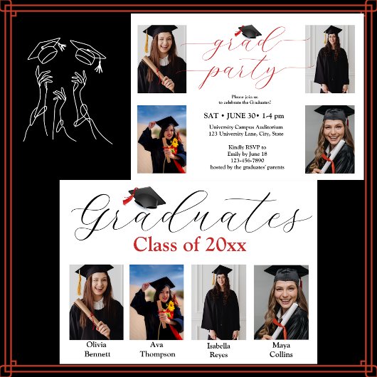 フォトコラージュ卒業パーティー（4名） 招待状