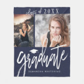 フォトコラージュ卒業フリースブランケットネイビーブルー フリースブランケット (正面)