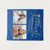 フォトコラージュ卒業ブース背景ブルー タペストリー (正面(横))