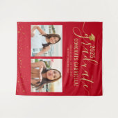 フォトコラージュ卒業式ブラックブースレッド背景 タペストリー (正面(横))