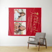 フォトコラージュ卒業式ブラックブースレッド背景 タペストリー (インサイチュ(横))