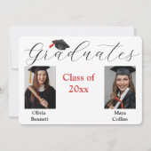 フォトコラージュ卒業記念パーティー（卒業生2名） 招待状 (正面)