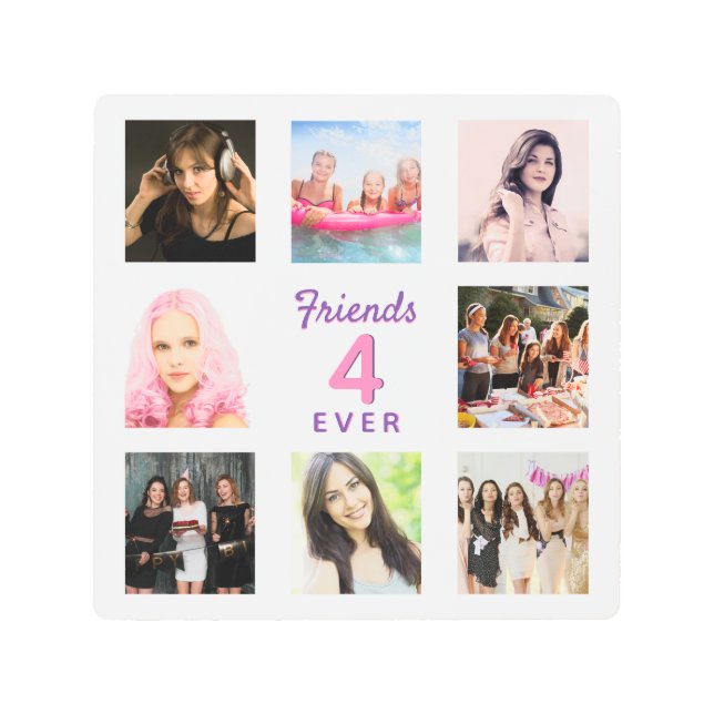 フォトコラージュ友達永遠に白ピンクトレンディー メタルプリント (正面)