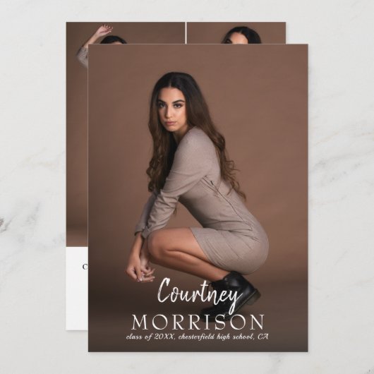 フォトコラージュ名前をカスタムする文字オーバーレイ卒業 案内状 (正面/裏面)