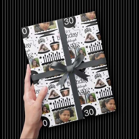 フォトコラージュ名30th誕生日ラッピング紙 ラッピングペーパー