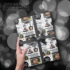 フォトコラージュ名30th誕生日ラッピング紙 ラッピングペーパー