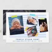 フォトコラージュ和紙テープ生まれたばかりの男の赤ちゃん誕生 案内状 (正面/裏面)