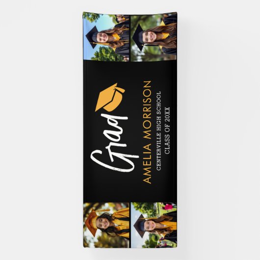 フォトコラージュ大学院金ゴールドブラック卒業 横断幕 (縦)