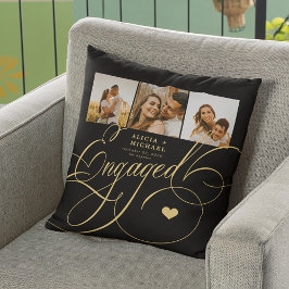 フォトコラージュ婚約したカップルパーソナライズされたブラック クッション