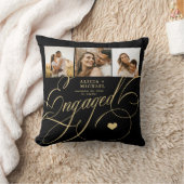 フォトコラージュ婚約したカップルパーソナライズされたブラック クッション (ブランケット)
