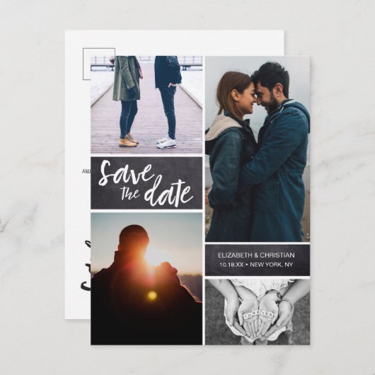 フォトコラージュ婚約写真シャルボード 案内ポストカード (正面/裏面)